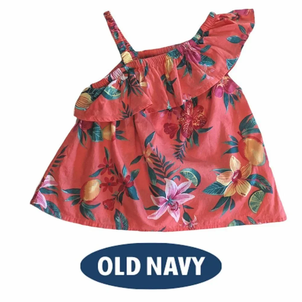 Girls Old Navy Cold Shoulder Tropical Ruffle Top, Size 3T